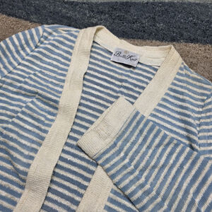 Vintage Butte Knit Women’s Open Front Cardigan Blue White Striped Size 16